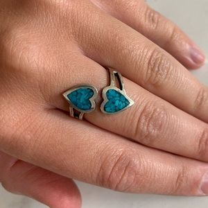 Blue & Sterling Silver Double Heart Ring ✨